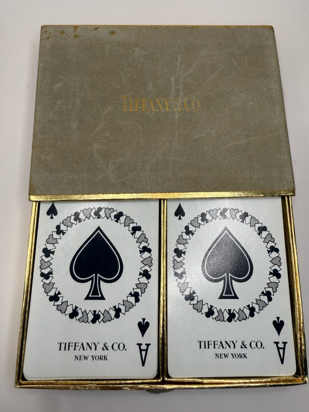 Tiffany & Co. White and Black Playing Card Set with Gold-Trim Box
